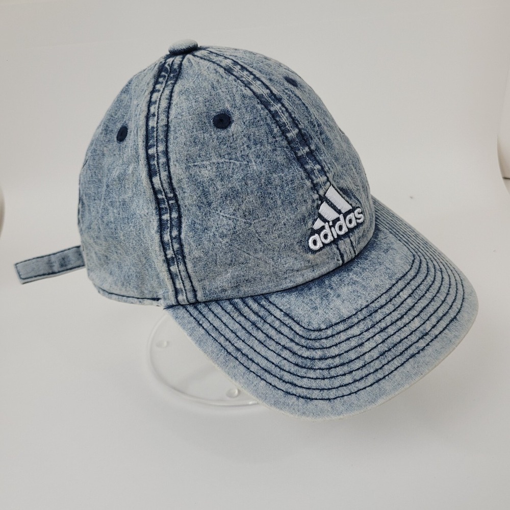 Adidas  Lot of 2 Trefoil Caps Unisex– White Strapback + Acid-Wash Denim Hat - Picture 14 of 14